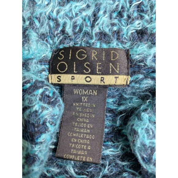 Sigrid Olsen Women's Blue & Teal Ombre Fuzzy knit cardigan Size 1X - Picture 10 of 12